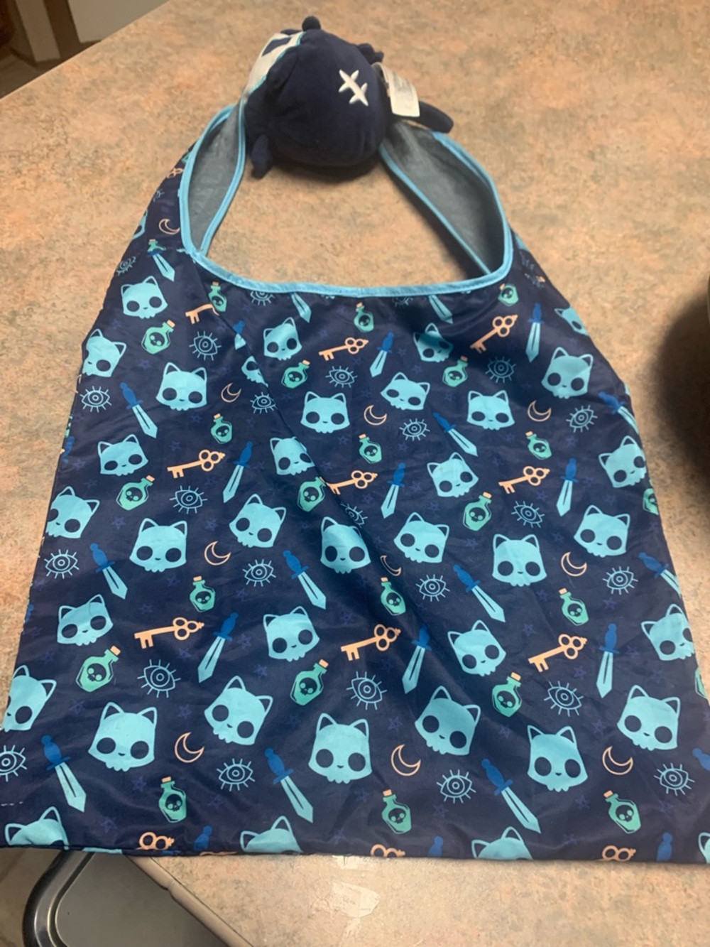 TeeTurtle - Plushie Tote Bag - Dark Blue Skull Cat